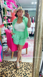 Pre Authorize In The App Kelly Green Stripe Shorts Set With Pockets