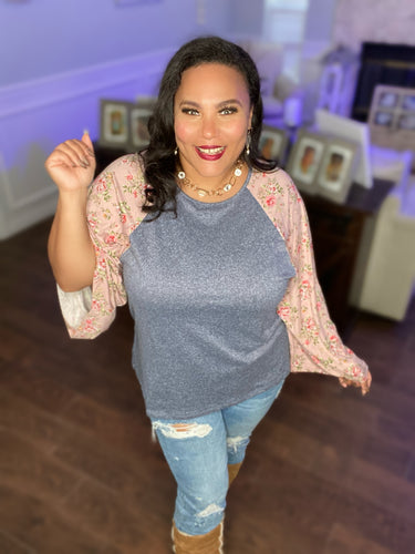 Contrast Print Sleeve Top