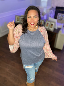 Contrast Print Sleeve Top