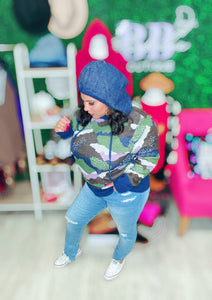 Camouflage Printed Knit Hoodie Sweater