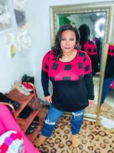 Buffalo Plaid Colorblock Top