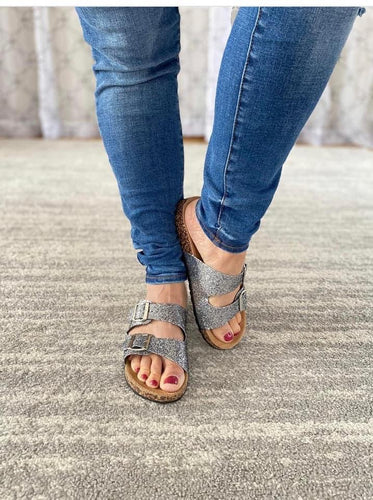 Bling Double Buckle Slip On Sandals