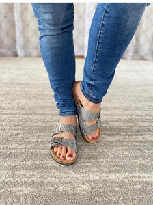 Bling Double Buckle Slip On Sandals