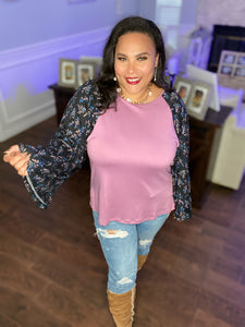 Contrast Print Sleeve Top
