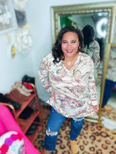 Load image into Gallery viewer, Jacquard Marble Print Long Sleeve V Neck Top