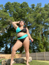 Load image into Gallery viewer, Love You Yachts Black &amp; Turquoise 2 Piece Swimsuit